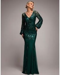 Goddiva - Embellished Sequin Bishop Sleeve Maxi Dress - Lyst