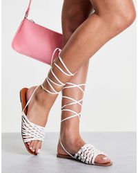 Missguided Crochet Flat Sandals With Tie-up Detail - White