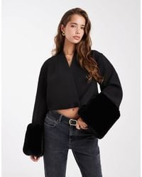 ASOS - Tailored Cropped Cocoon Sleeve Blazer With Faux Fur - Lyst