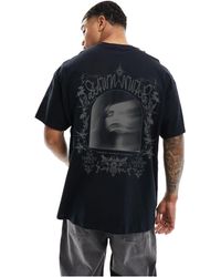 ASOS - T-shirt oversize nera con stampa grunge sulla schiena e sul petto - Lyst