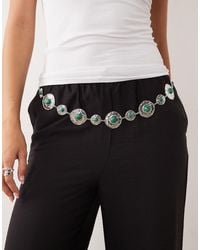 ASOS - Waist And Hip Green Stone Set Chain Belt - Lyst