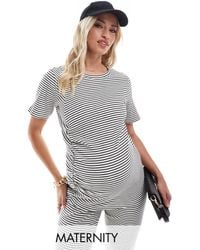 Mama.licious - Mamalicious Maternity Ribbed Ruched Front Short Sleeve Top Co-Ord - Lyst