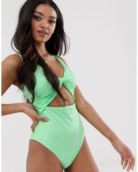 ASOS Esclusiva Coppe Grandi - Costume da bagno sinuoso con dettaglio attorcigliato davanti verde mela, coppe DD-G