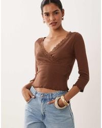 Miss Selfridge - Wrap Pointelle Long Sleeve Top - Lyst