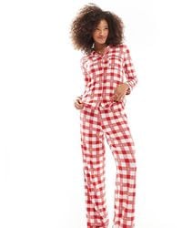 Chelsea Peers - Exclusive Christmas Check And Snowflake Print Long Sleeve Top And Trouser Pyjama Set - Lyst