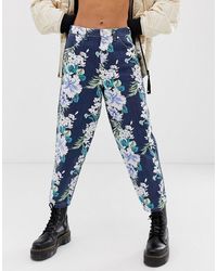 ASOS Carpenter Boyfriend Jean In Tropical Print - Blue