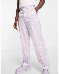 ASOS - Pantaloni eleganti con fondo ampio e lilla a scacchi - Lyst