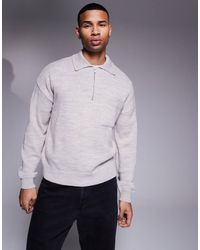 ASOS - Polo décontracté coupe carrée en maille avec col zippé et poche poitrine - gris clair - Lyst