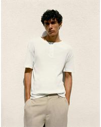 Pull&Bear - T-Shirt Serafino Basic Bianca - Lyst