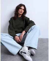 TOPSHOP - Maglione Lavorato Con Cuciture A Vista Kaki - Lyst
