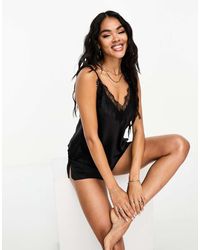 Ann Summers - Conjunto De Top Lencero Con Ribete De Encaje Y Pantalones Cortos De Satén Cerise De - Lyst