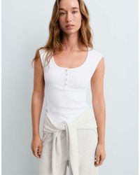 Oysho - Sleeveless Rib T-Shirt With Cotton And Modal Buttons - Lyst