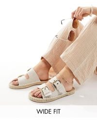 ASOS - – jada – espadrilles-sandalen aus naturfarbenem leinen mit doppeltem riemen und schnallen, weite passform - Lyst
