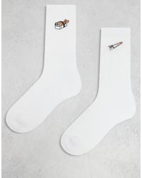 ASOS - Pack De 2 Pares De Calcetines Blancos Con Bordados De Sushi De - Lyst