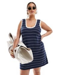 ASOS - Asos design curve - robe trapèze courte en maille avec encolure à liseré - bleu marine - Lyst