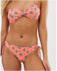 Oasis Bikini Briefs With Tie Side In Palm Print - Pink