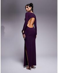 Kaiia - Exclusive Double Layered Slinky Long Sleeve Open Back Side Split Maxi Dress - Lyst