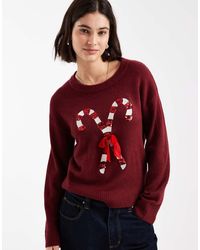 Brave Soul - Oversized Christmas Jumper With Sequin Candy Cane Detail - Lyst