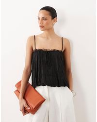 ASOS - Crinkle Cami With Bubble Hem And Mesh Trim - Lyst