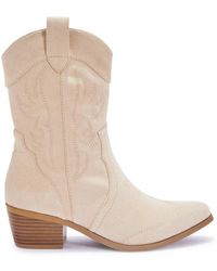 SEQWL Wide Fit - Western Cowboy Mid Calf Boots With Embroidered Detail - Lyst