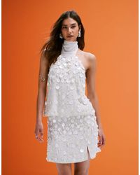 ASOS - Co-ord Linen Blend Mini Skirt With Faux Shell And Sequin Embellishment - Lyst