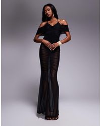 ASOS - Ruched Sheer Mesh Halter Maxi Dress With Bardot Overlay - Lyst