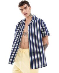 ASOS - Ruimvallend Gestreept Overhemd Met Linnenlook En Reverskraag - Lyst