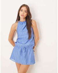 Motel - Veloria Chiffon Stripe Mini Halter Dress - Lyst