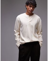 TOPMAN - Long Sleeve Oversized Fit Waffle T-Shirt With Henley - Lyst