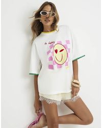 River Island - Cotton Smile Whipstitch T-Shirt - Lyst