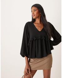 ASOS - V Neck Smock Top With Ruffle - Lyst