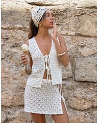 4th & Reckless - X Luana Barron Cotton Rich Mixed Crochet Open Tie Front Beach Top Co-ord - Lyst