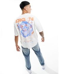 ASOS - T-shirt oversize avec imprimé formes abstraites au dos et sur la poitrine - cassé - Lyst