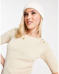 Denham Jdy Plum Celine Short Sleeve Button Pullover Knit Sweater - Natural