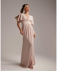 ASOS - Bridesmaid Flutter Sleeve Maxi Dress With Satin Trim Detail And Wrap Skirt - Lyst