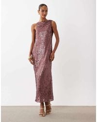 ASOS - Sequin Asymmetric Strap Maxi Dress With Cowl Open Back Detail - Lyst