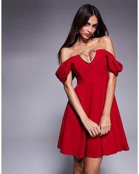Goddiva - Diamante Heart Trim A Line Mini Dress - Lyst