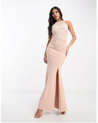 Lipsy - Halter Neck Maxi Dress With Lace Detail - Lyst