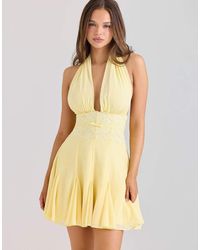 House Of Cb - Ailani Butter Georgette Halter Neck Mini Dress - Lyst