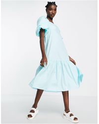 Y.A.S - Exclusive Cotton Poplin Midi Dress With Ruched Bust Detail - Lyst
