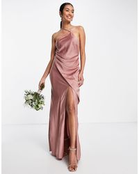 ASOS - Bridesmaid Halter Neck Satin Maxi Dress With Drape Bodice Detail - Lyst