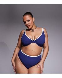 ASOS - Asos Design Curve Ronnie Ribbed Contrast Binding Azores High Leg High Waist Bikini Bottom - Lyst