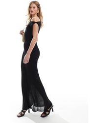 4th & Reckless - Robe longue en maille nervurée à épaules dénudées avec jupe transparente - Lyst