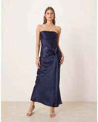 SNDY'S - Satin Bandeau Wrap Tie Waist Detail Maxi Dress - Lyst