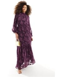ASOS - High Neck Big Sleeve Jacquard Maxi Dress - Lyst