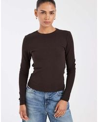ONLY - Top De Manga Larga Con Cuello Redondo En Chocolate-Marrón - Lyst