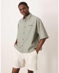 ASOS - Camicia Squadrata Oversize A Righe Con Ricamo Sul Petto - Lyst