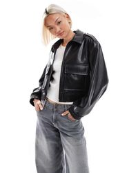 Stradivarius - Faux Leather Trucker Jacket - Lyst