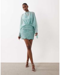 ASOS - Caped Open Back Mini Dress With Embellished Skirt - Lyst