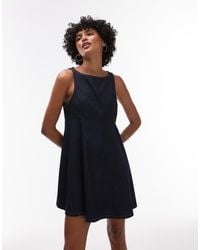 TOPSHOP - Denim Slash Neck Flippy Mini Dress - Lyst